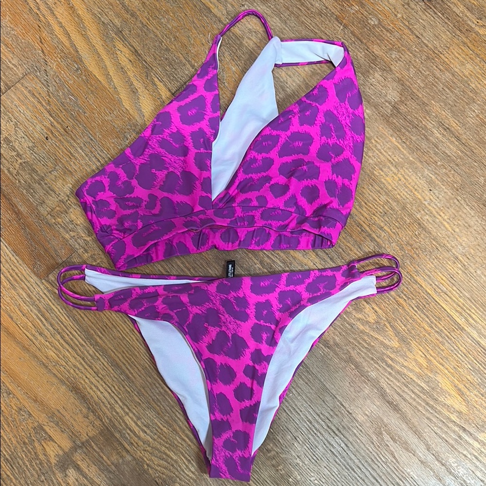 Pink Leopard Print Bikini Set